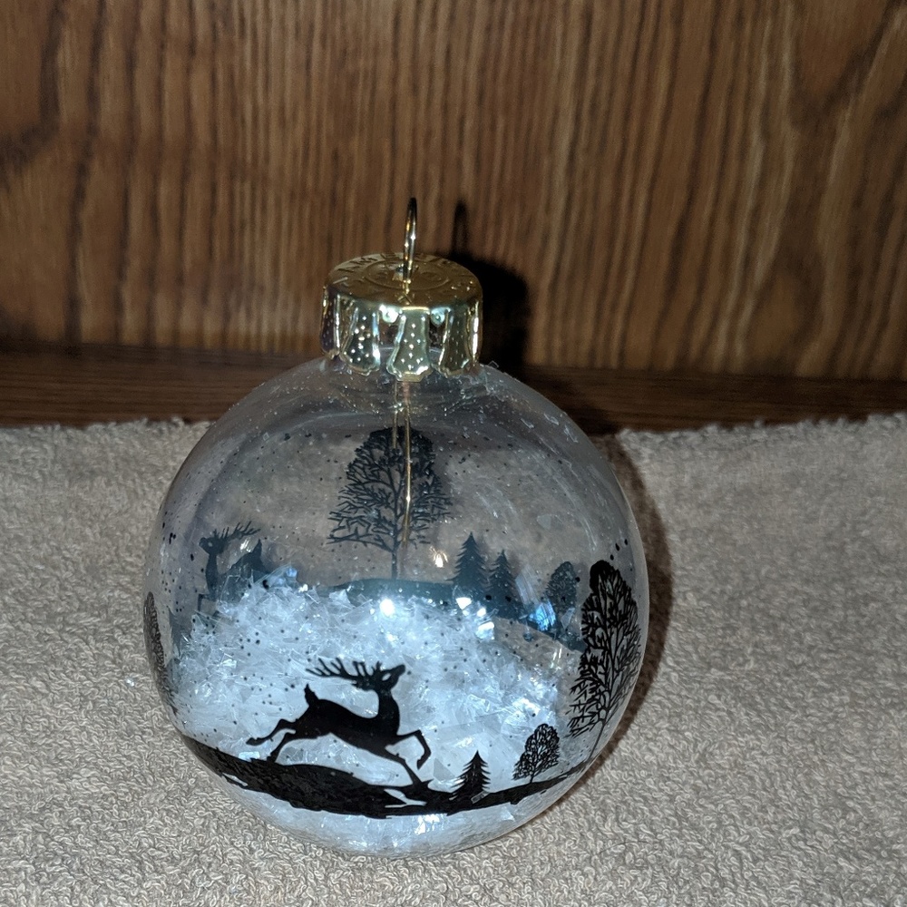 Reindeer Scene Glass Ornament hand Painted
